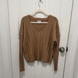 Brown Boho Hippie Rose V-Neck Sweater
